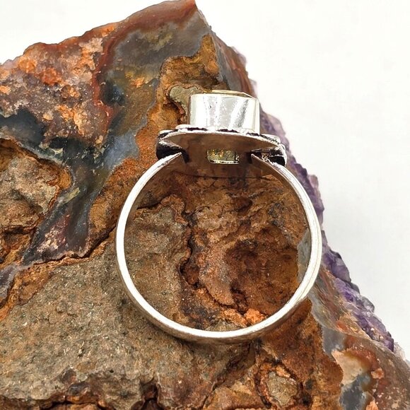 925 Sterling Silver Plt Square Citrine Ring Size 10 Bezel Setting Fine Jewelry - Picture 4 of 6